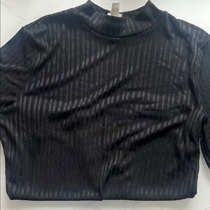 H&M Black Ribbed Long Sleeve Mandarin Collar Top